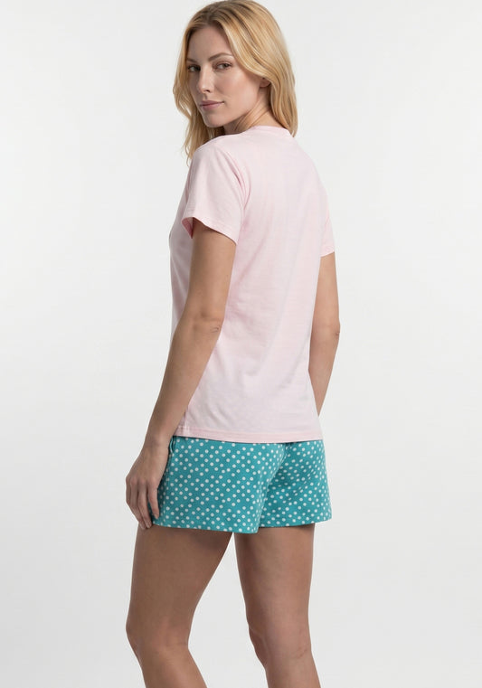 PIJAMA CORTO DE ALGODÓN ROSADO MUJER