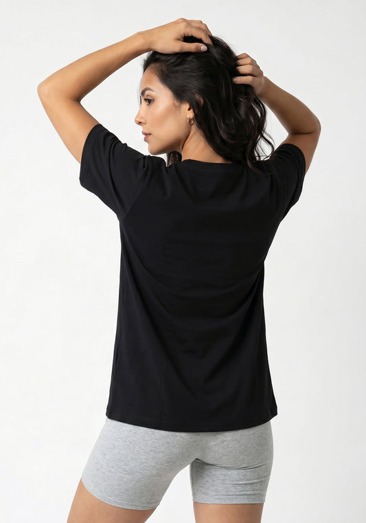 POLERA MANGA CORTA DE ALGODÓN HEY NEGRO DE MUJER
