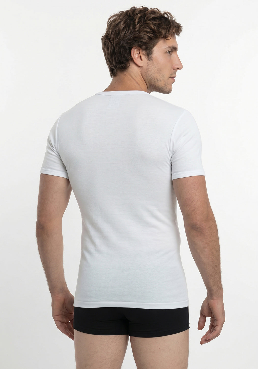 CAMISETA DE MANGA CORTA ESCOTE EN V ALGODÓN BLANCO DE HOMBRE