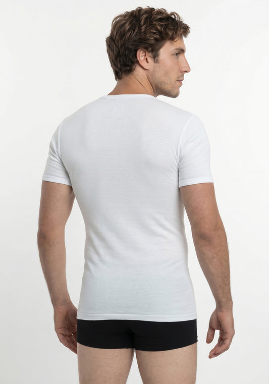 CAMISETA DE MANGA CORTA ESCOTE EN V ALGODÓN BLANCO DE HOMBRE