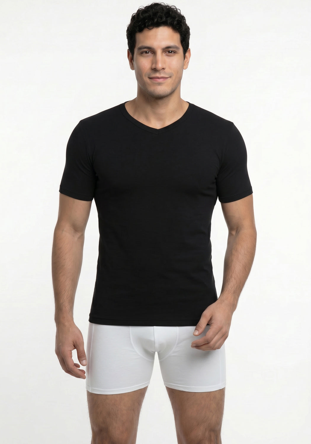 CAMISETA DE MANGA CORTA ESCOTE EN V ALGODÓN NEGRO DE HOMBRE