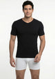 CAMISETA DE MANGA CORTA ESCOTE EN V ALGODÓN NEGRO DE HOMBRE
