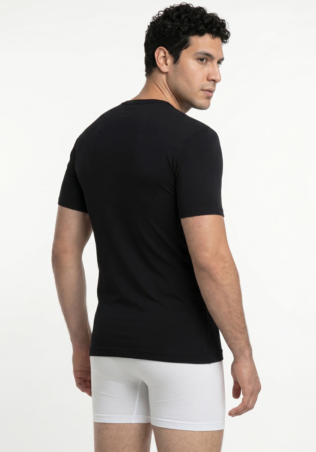 CAMISETA DE MANGA CORTA ESCOTE EN V ALGODÓN NEGRO DE HOMBRE