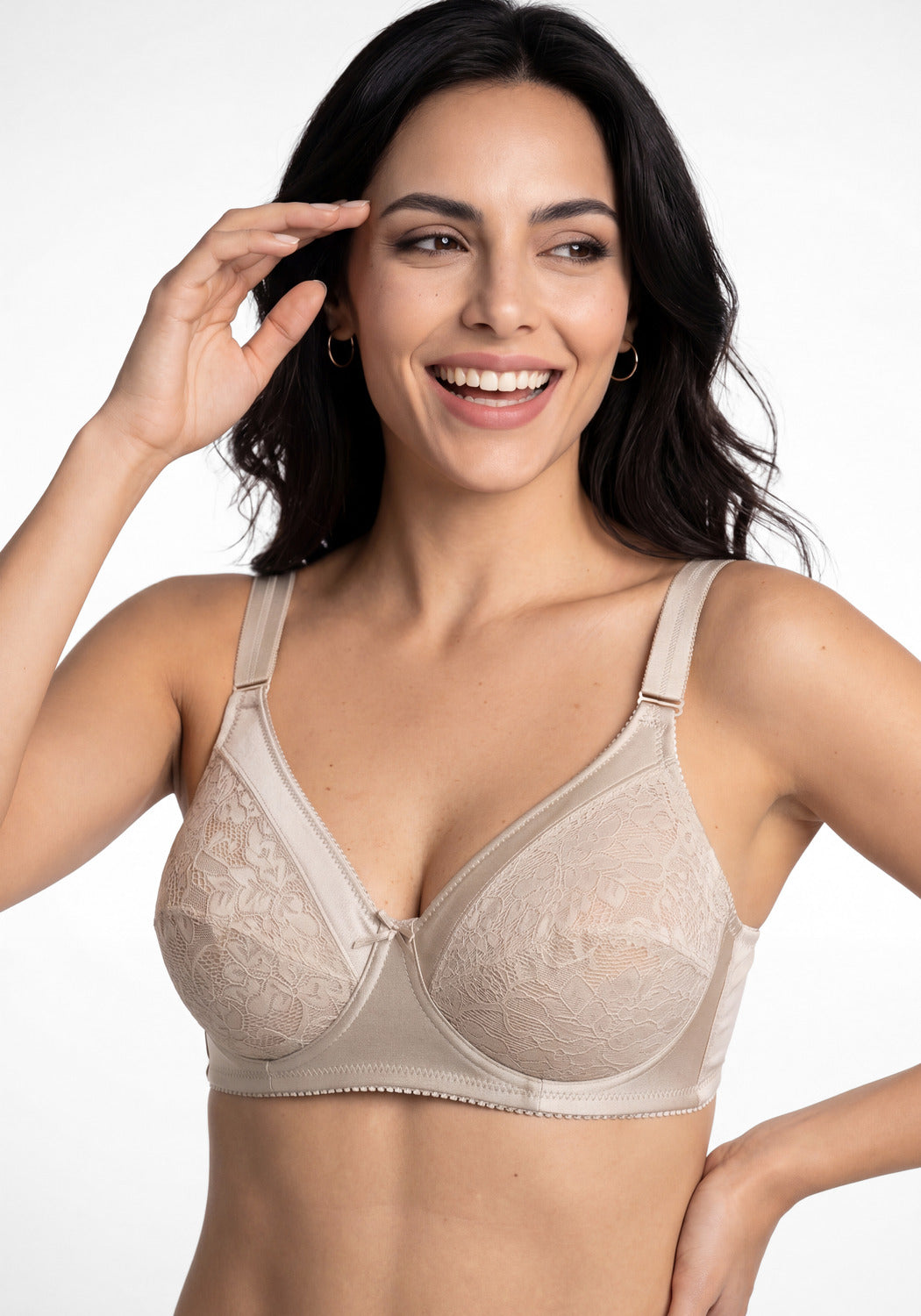 SOSTÉN DE MICROFIBRA CON ENCAJE BEIGE DE MUJER