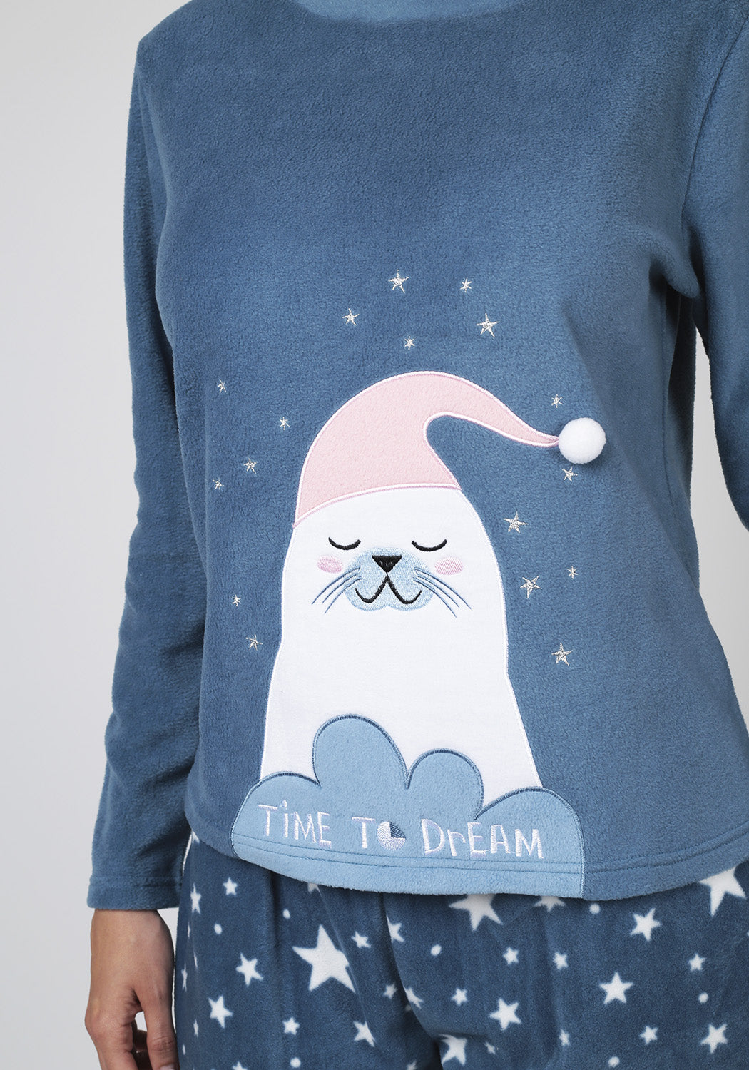 PIJAMA POLAR ESMPADO AZUL MUJER