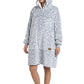 PONCHO CON CAPUCHA CORAL FLEECE GRIS MUJER