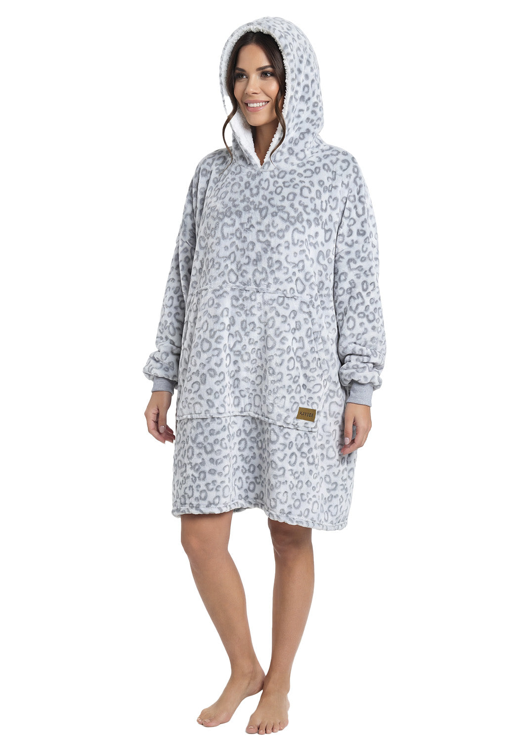 PONCHO CON CAPUCHA CORAL FLEECE GRIS MUJER