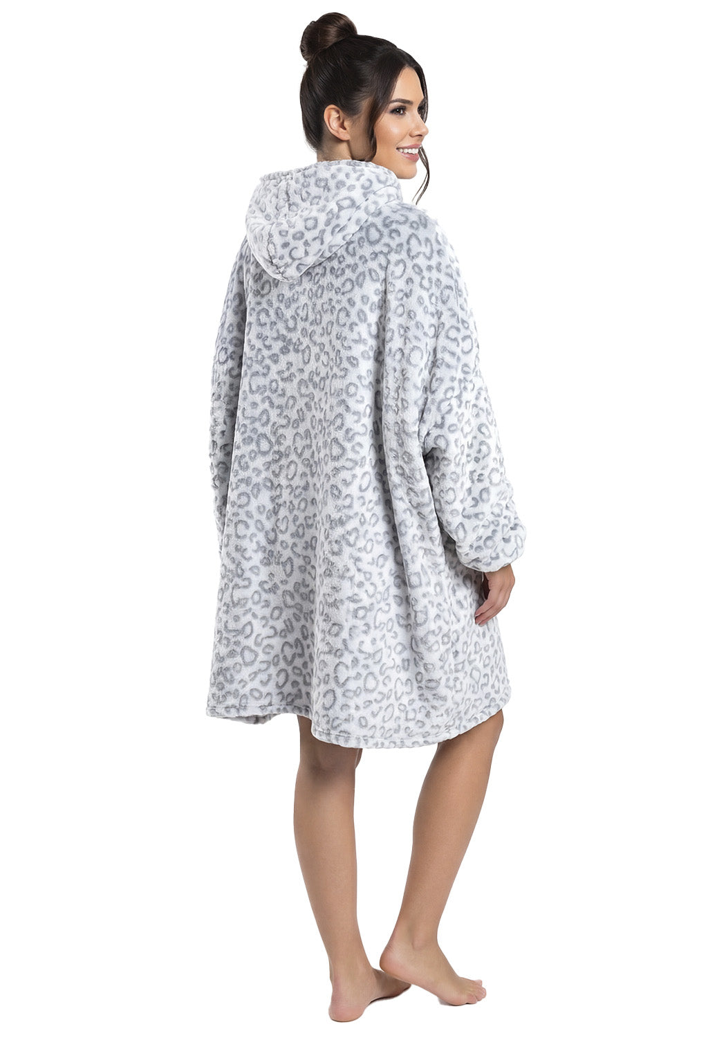 PONCHO CON CAPUCHA CORAL FLEECE GRIS MUJER