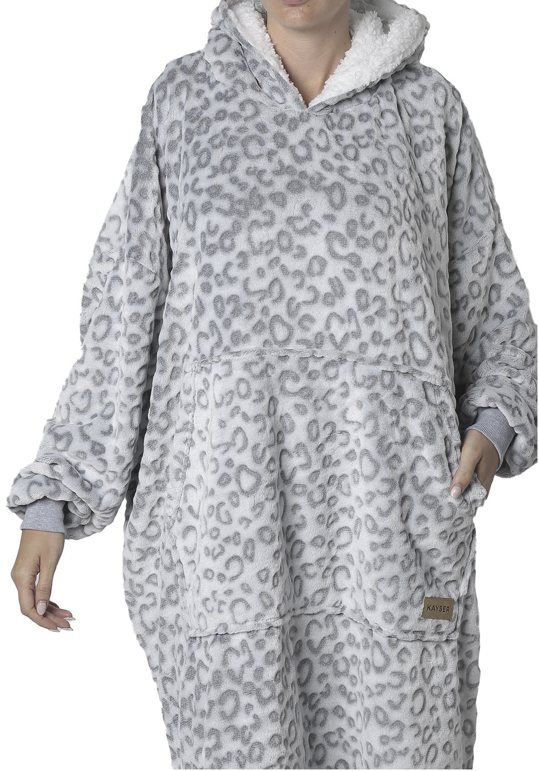 PONCHO CON CAPUCHA CORAL FLEECE GRIS MUJER