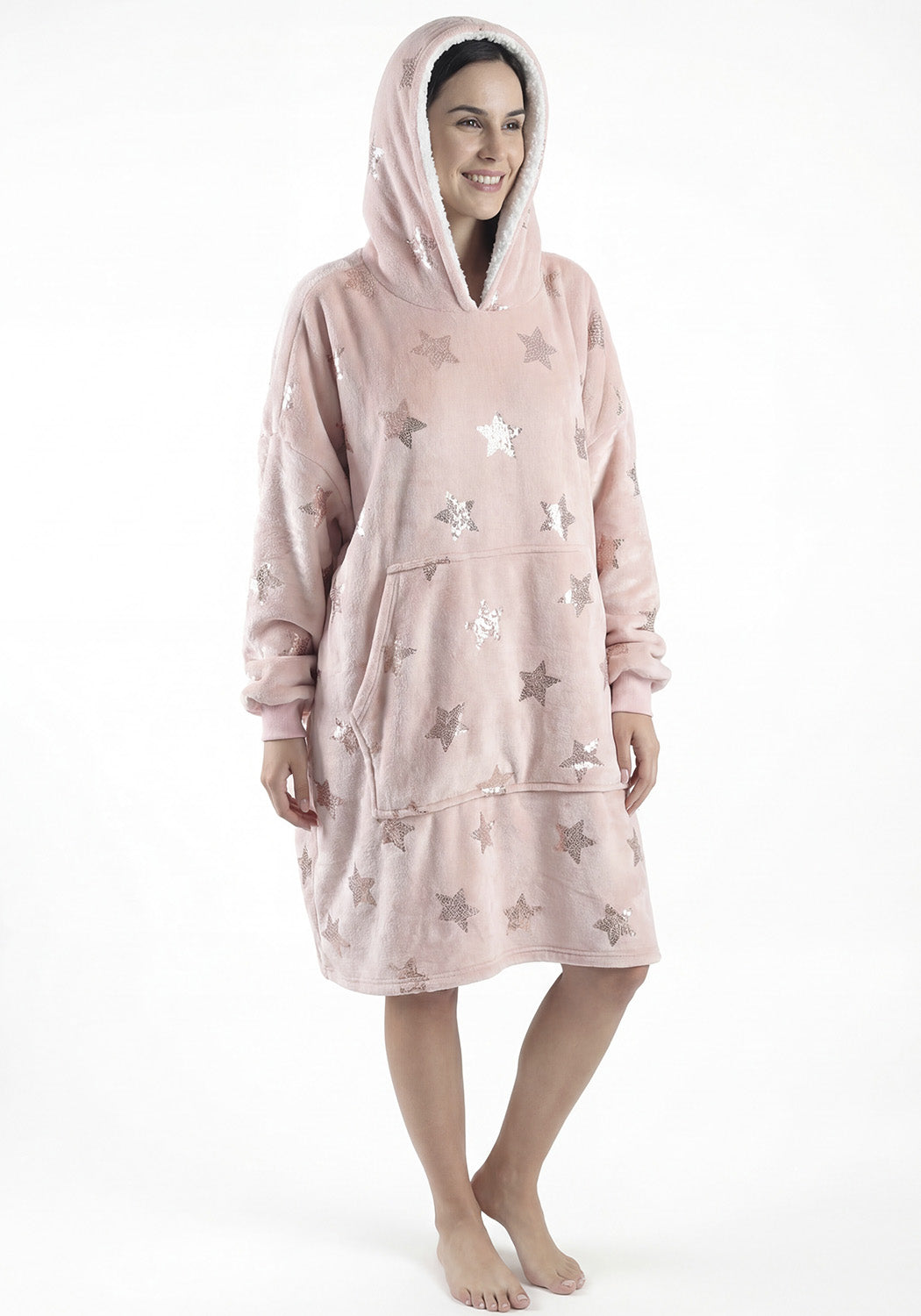 PONCHO CON CAPUCHA CORAL FLEECE ROSADO MUJER
