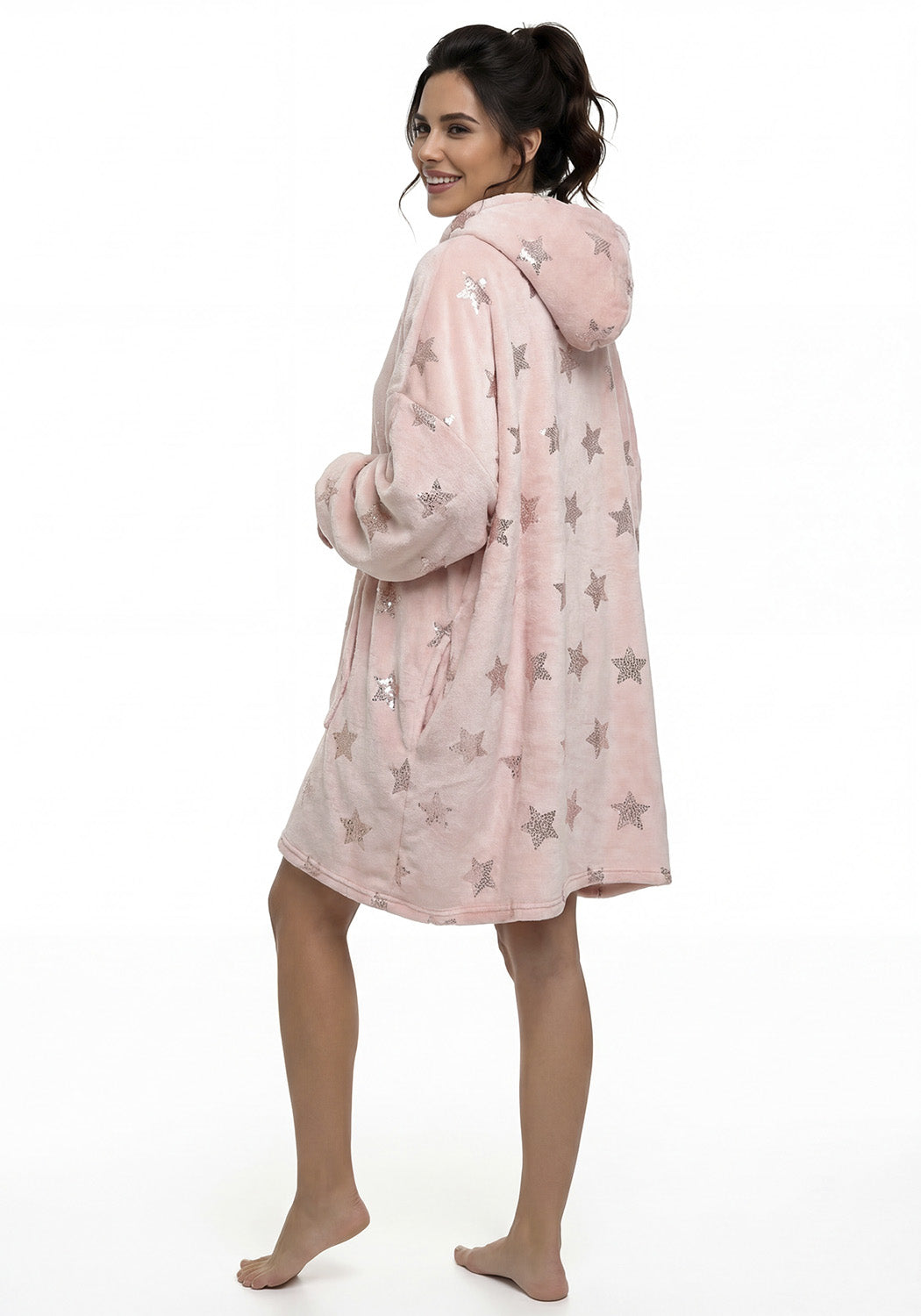 PONCHO CON CAPUCHA CORAL FLEECE ROSADO MUJER
