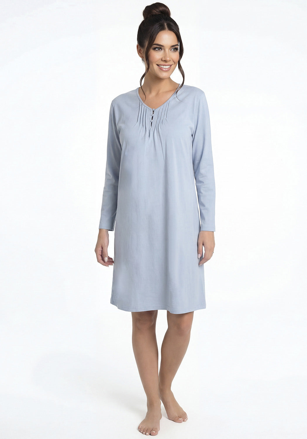 CAMISA PIJAMA ALGODON CELESTE MUJER