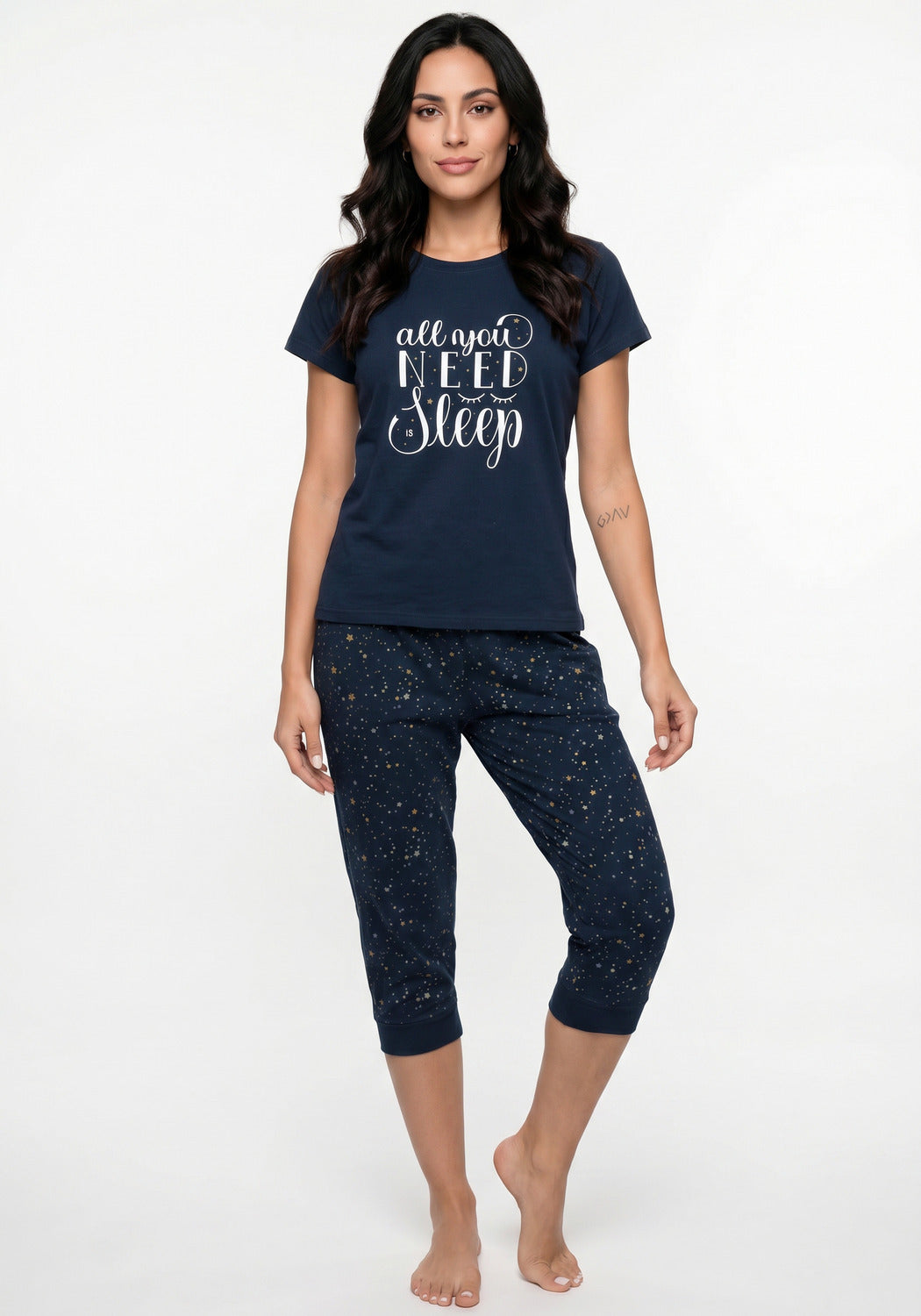 PIJAMA CAPRI DE ALGODÓN AZUL DE MUJER