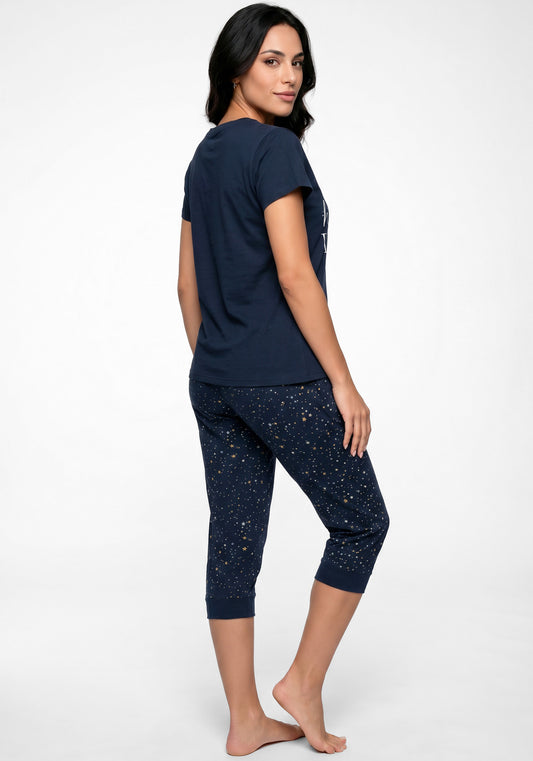 PIJAMA CAPRI DE ALGODÓN AZUL DE MUJER