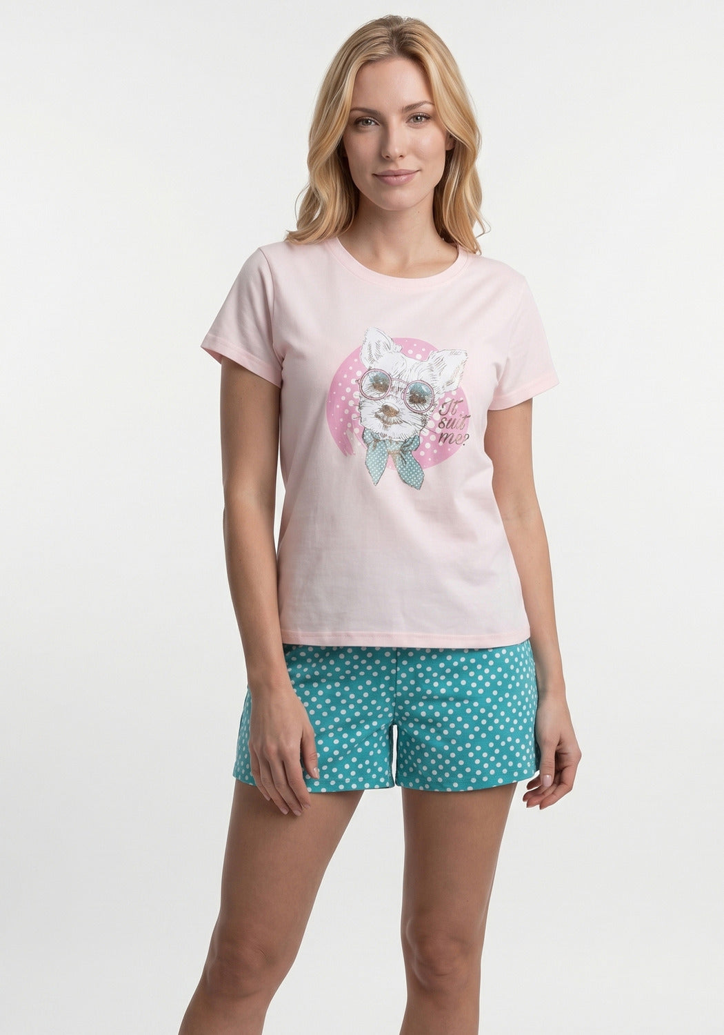 PIJAMA CORTO DE ALGODÓN ROSADO MUJER