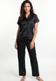 PIJAMA PANTALON DE SATIN NEGRO DE MUJER