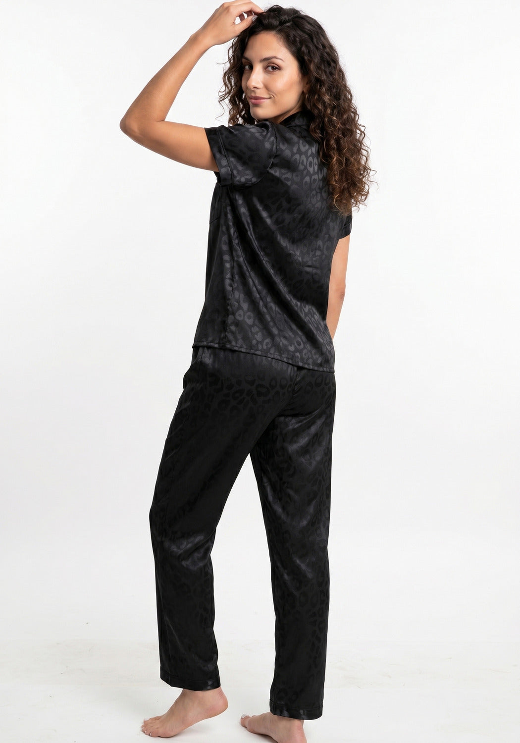 PIJAMA PANTALON DE SATIN NEGRO DE MUJER