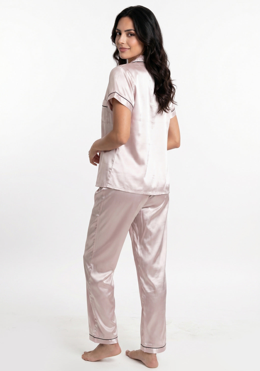 PIJAMA PANTALON DE SATIN ROSADO DE MUJER
