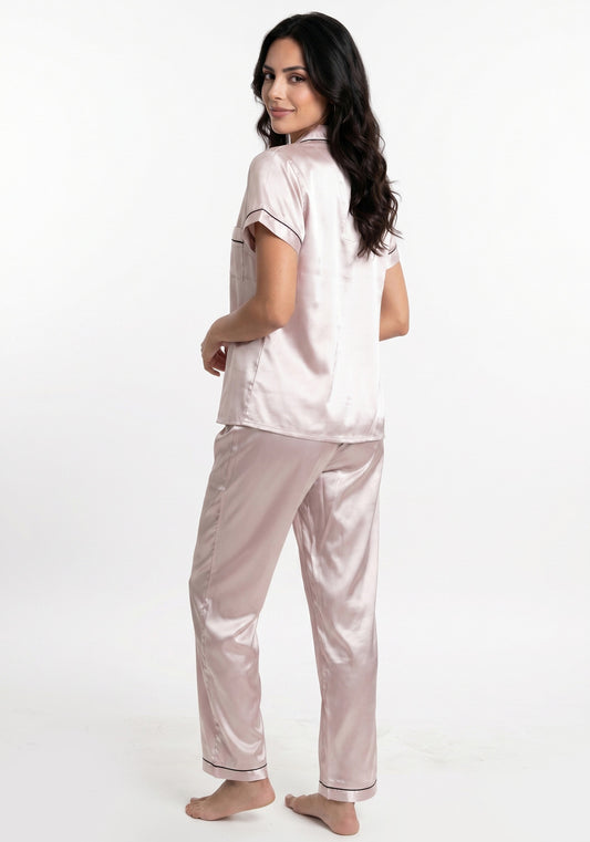 PIJAMA PANTALON DE SATIN ROSADO DE MUJER