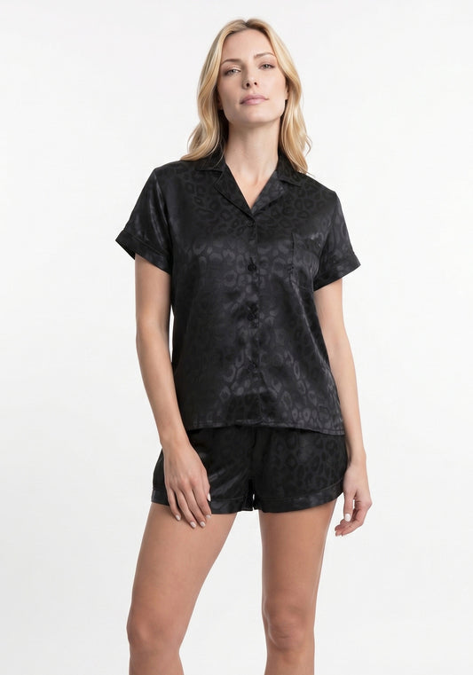 PIJAMA CORTO DE SATIN NEGRO DE MUJER