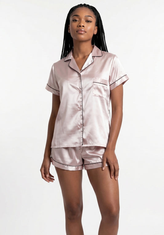 PIJAMA CORTO DE SATIN ROSADO DE MUJER