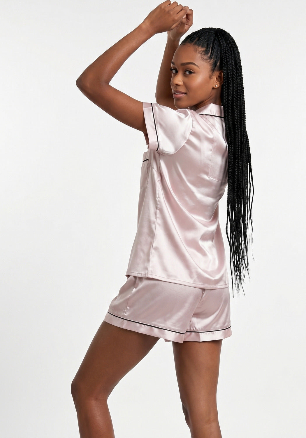 PIJAMA CORTO DE SATIN ROSADO DE MUJER