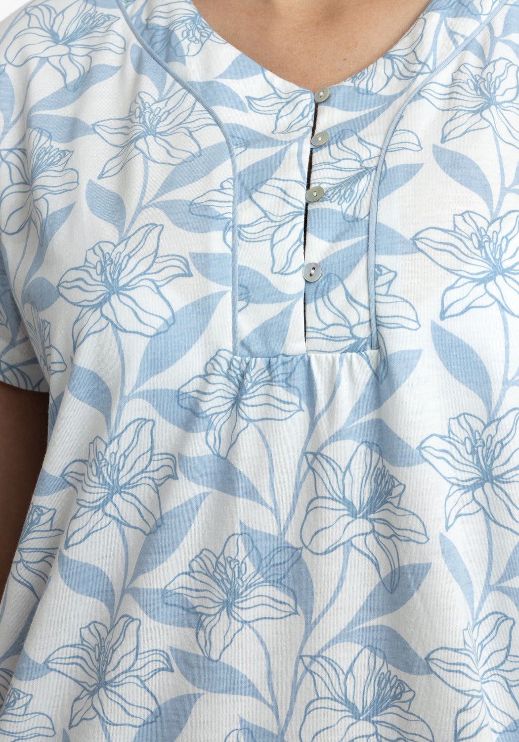 CAMISA MANGA CORTA DE ALGODÓN AZUL DE MUJER