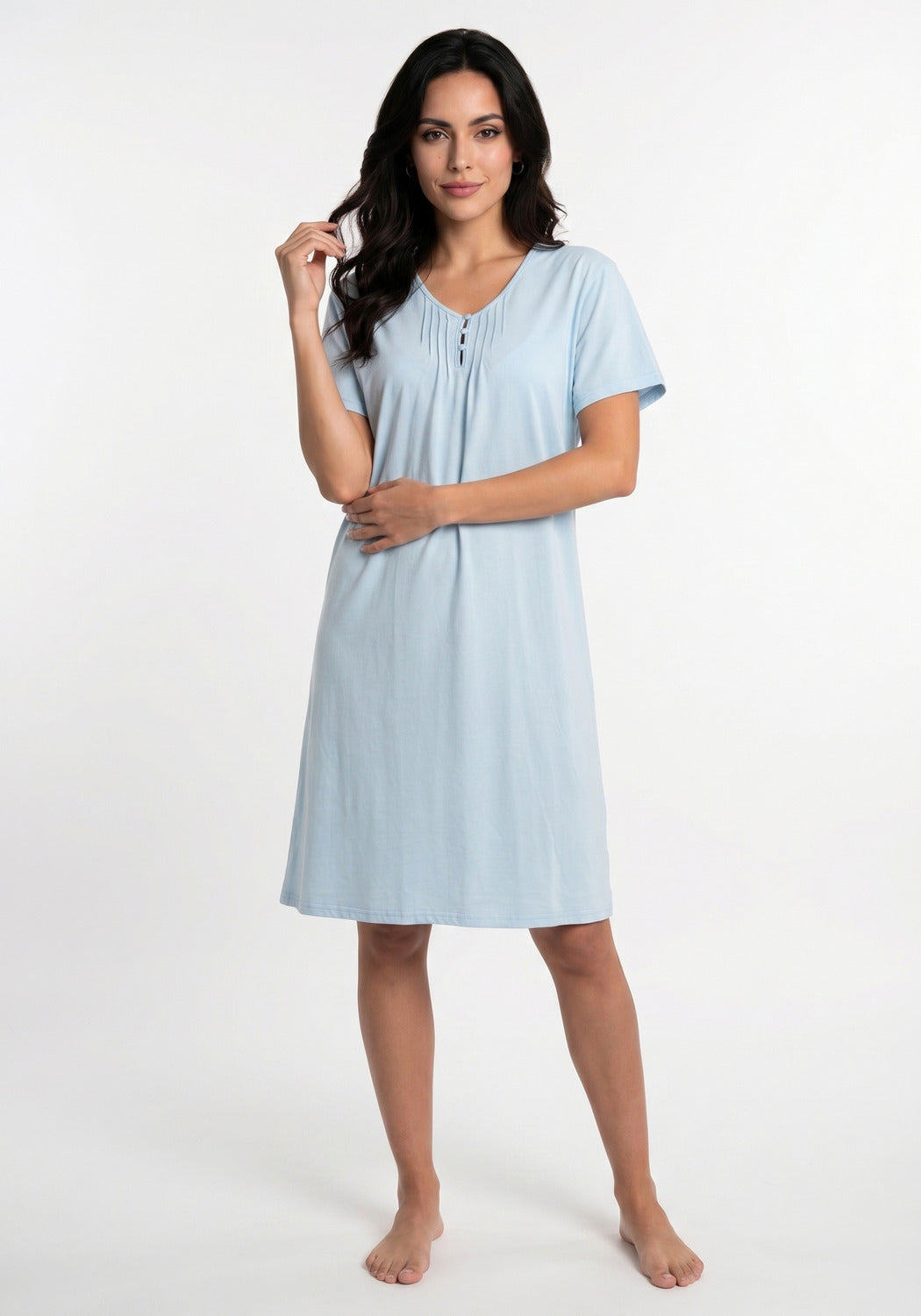 CAMISA MANGA CORTA DE ALGODÓN CELESTE DE MUJER