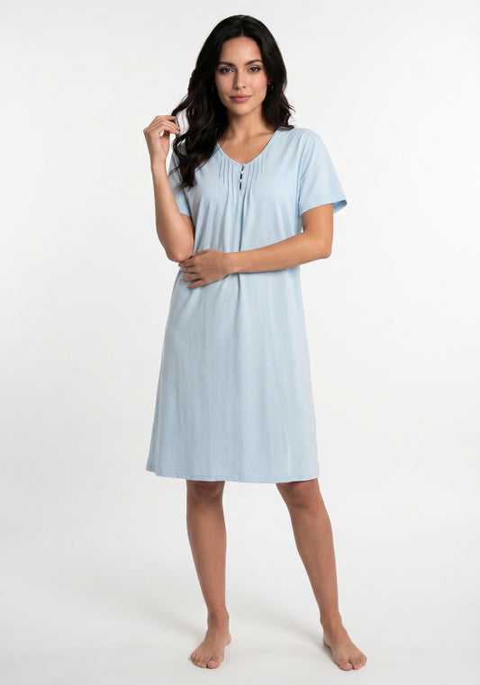 CAMISA MANGA CORTA DE ALGODÓN CELESTE DE MUJER