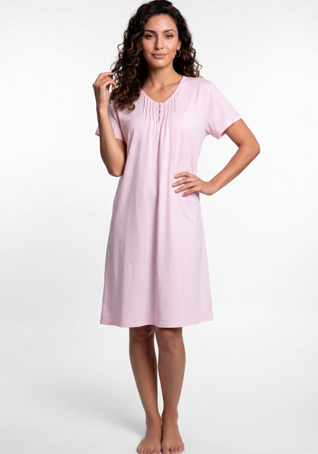 CAMISA MANGA CORTA DE ALGODÓN ROSADO DE MUJER