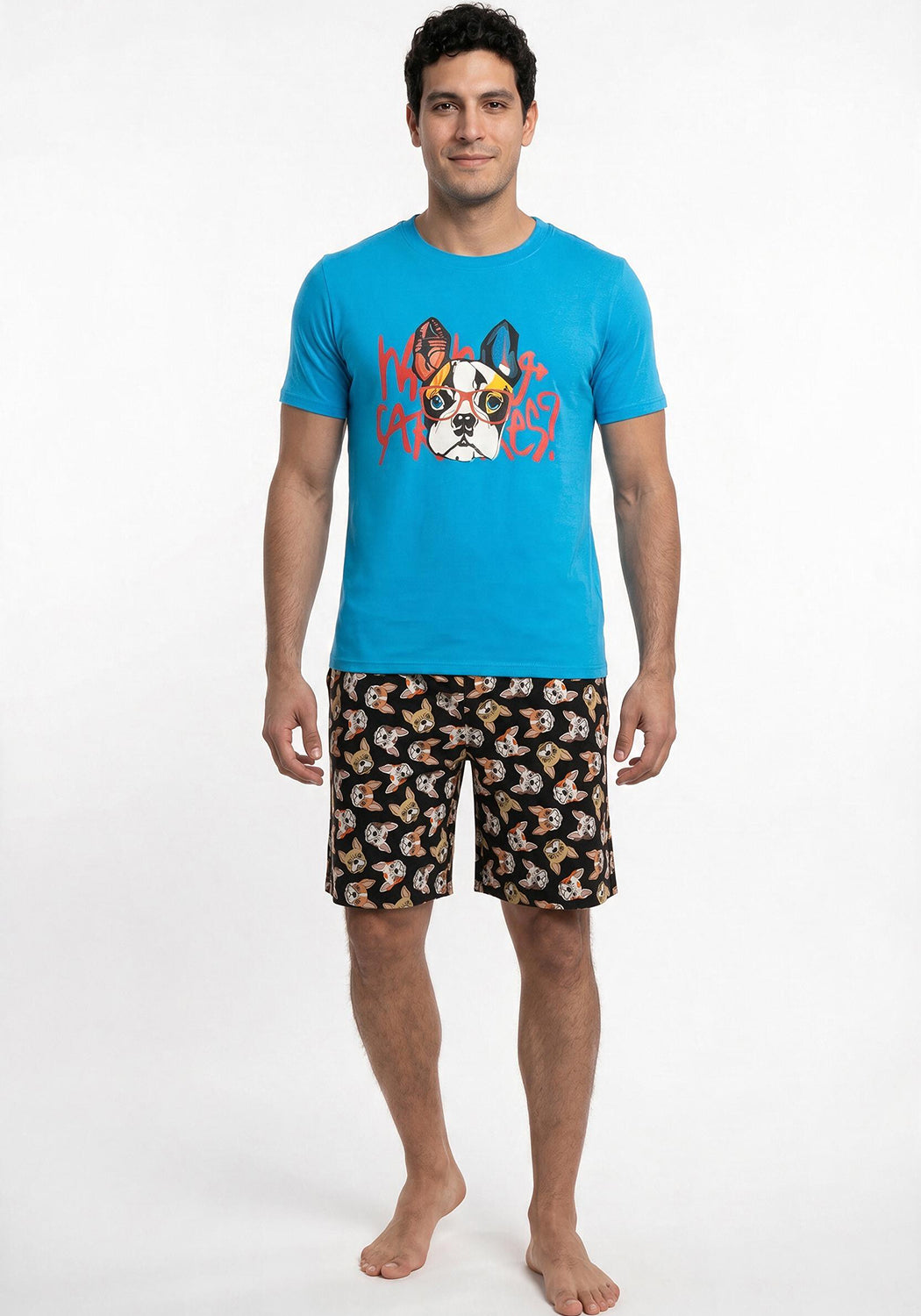 PIJAMA CORTO DE ALGODÓN CELESTE DE HOMBRE