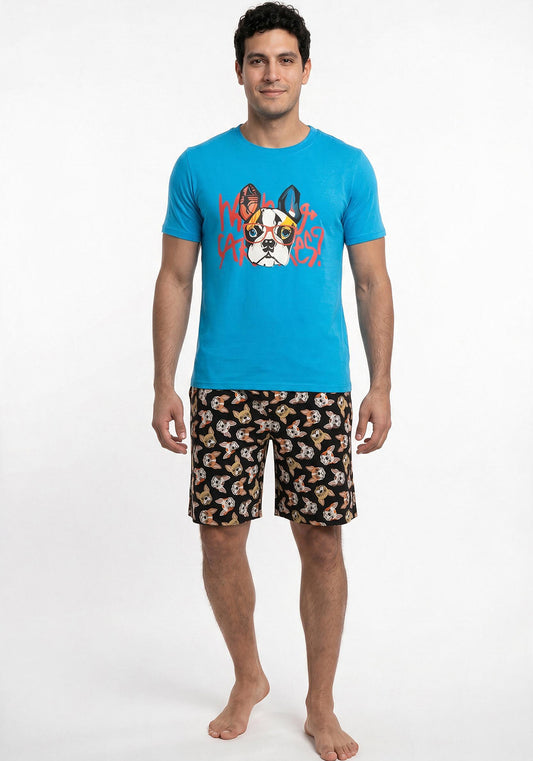 PIJAMA CORTO DE ALGODÓN CELESTE DE HOMBRE