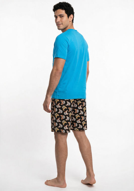 PIJAMA CORTO DE ALGODÓN CELESTE DE HOMBRE