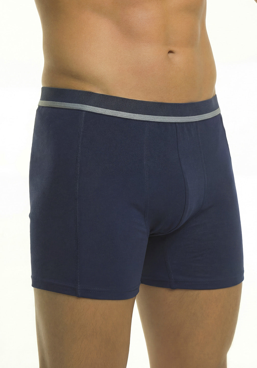 BOXER LARGO ALGODÓN LISO AZUL HOMBRE