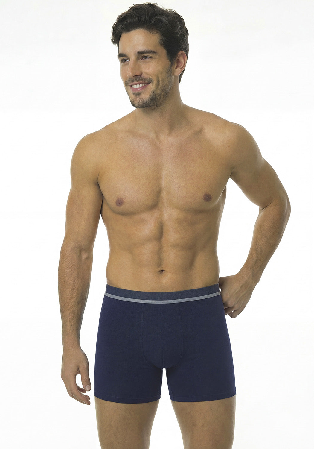 BOXER LARGO ALGODÓN LISO AZUL HOMBRE