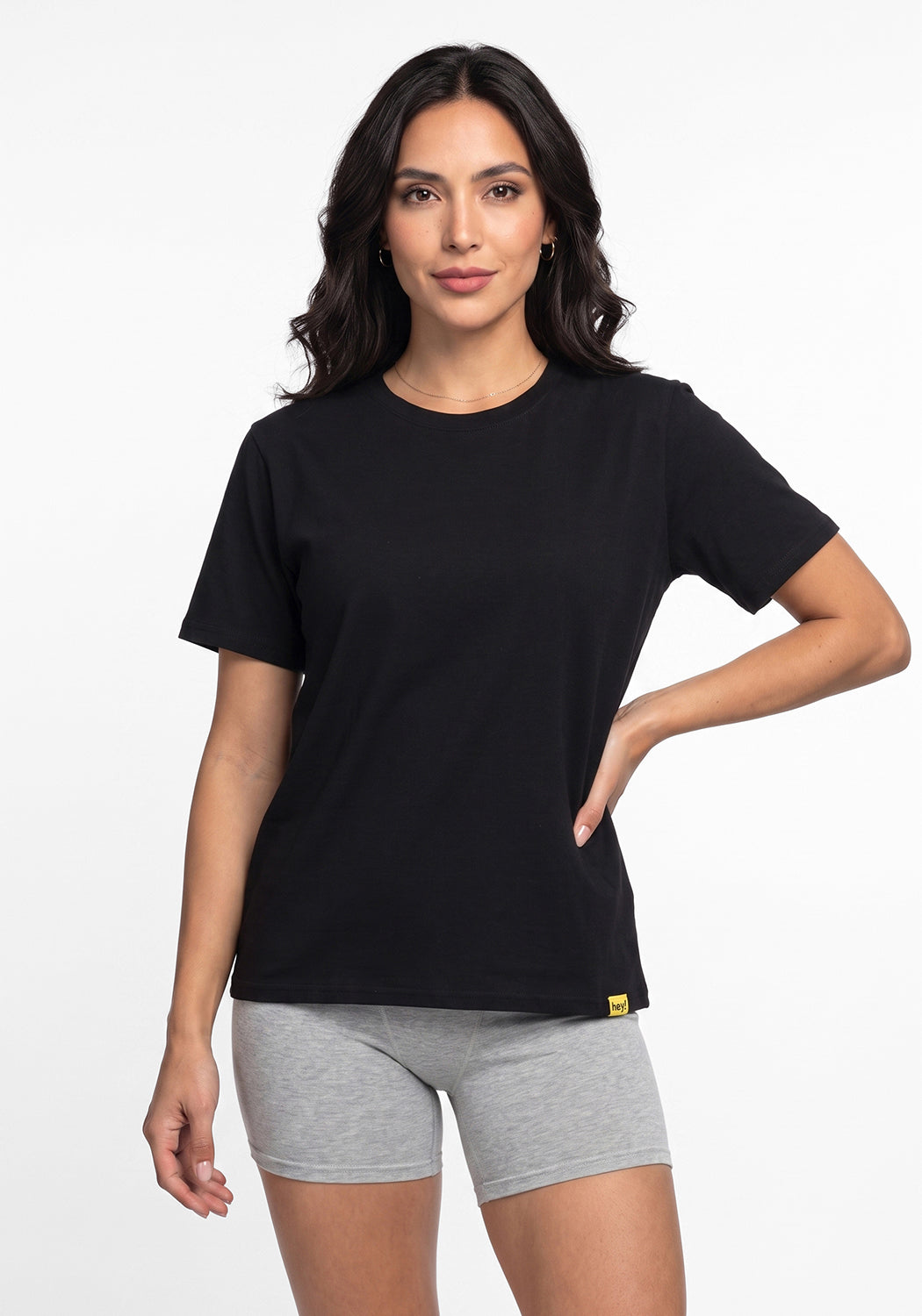 POLERA MANGA CORTA DE ALGODÓN HEY NEGRO DE MUJER