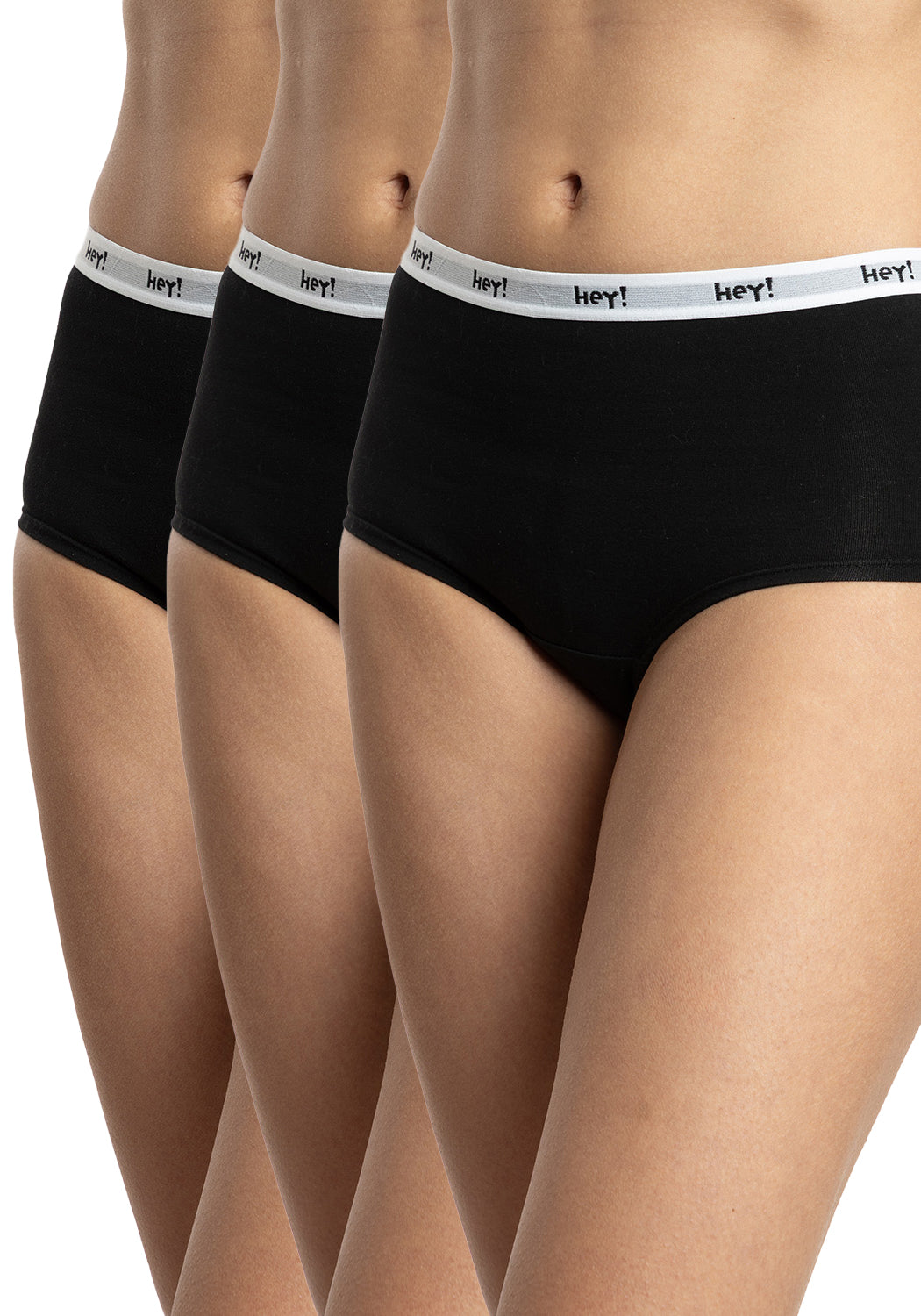 TRIPACK CALZÓN TIRO ALTO MAXI DE ALGODÓN HEY NEGRO DE MUJER