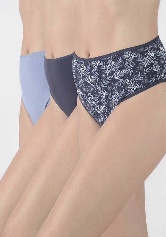 TRIPACK CALZON TIRO ALTO ALGODÓN AZUL MUJER