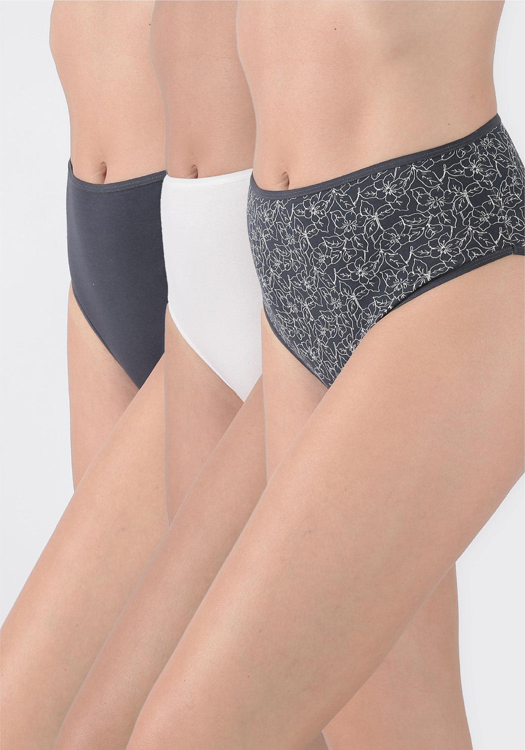 TRIPACK CALZON TIRO ALTO ALGODÓN GRIS MUJER