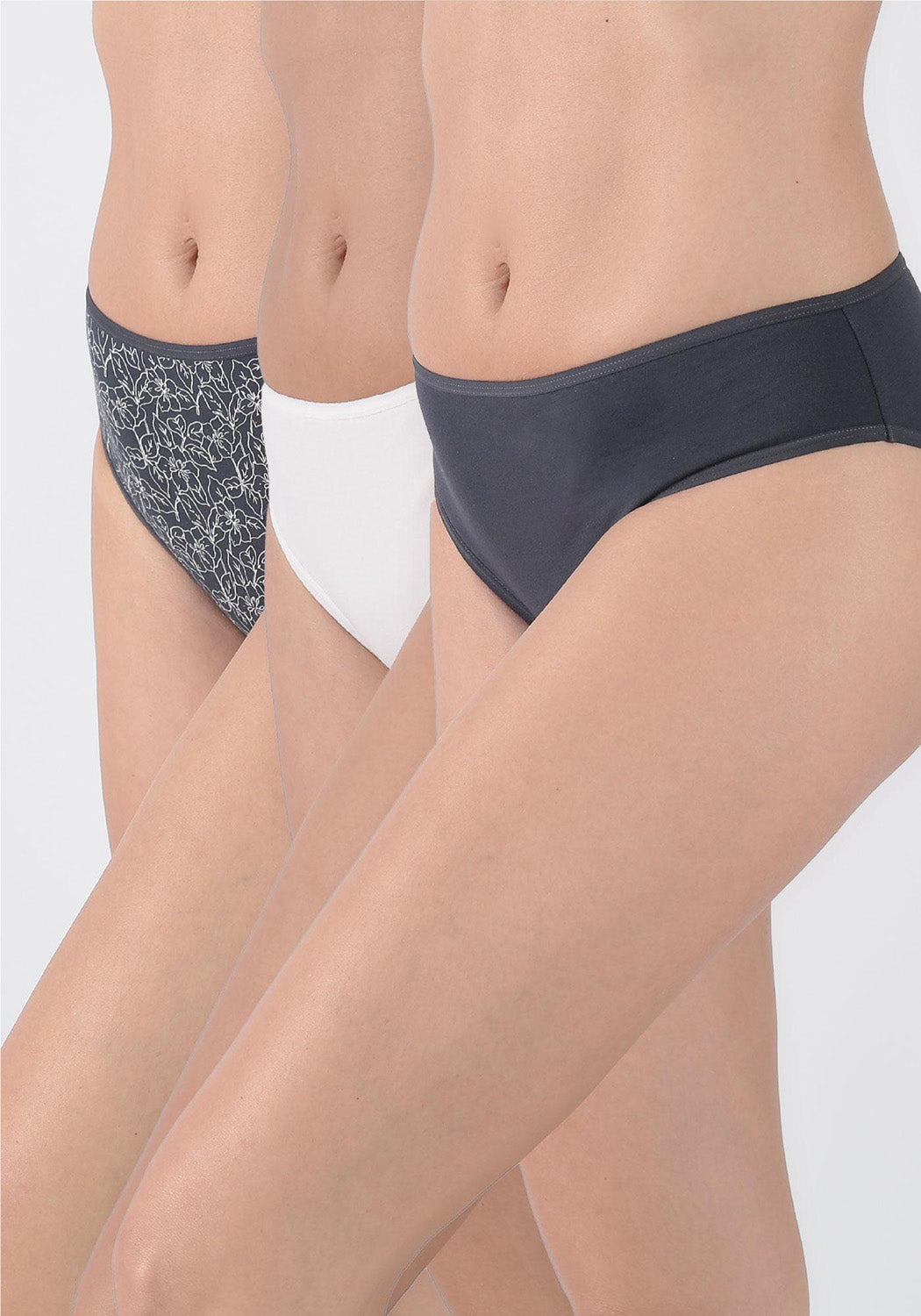 TRIPACK CALZON TIRO MEDIO ALGODÓN GRIS MUJER