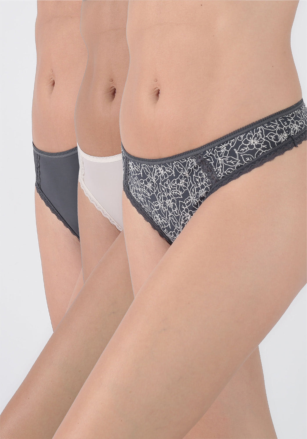 TRIPACK COLALESS MICROFIBRA GRIS MUJER