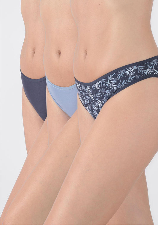 TRIPACK BIKINI ALGODÓN AZUL MUJER