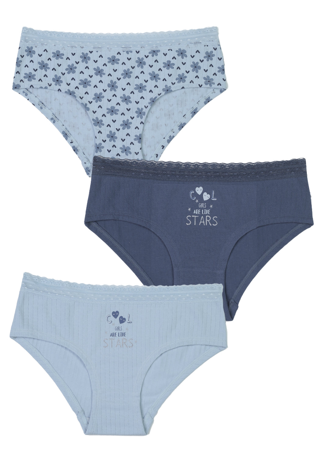 TRIPACK PANTALETA ALGODON CELESTE TEENS MUJER