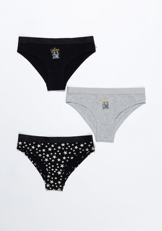 TRIPACK BIKINI DE ALGODÓN NEGRO DE TEENS MUJER