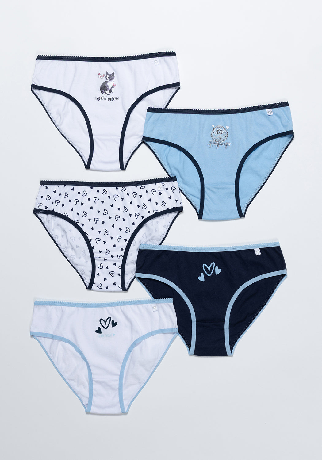 PACK 5 BIKINI DE ALGODÓN AZUL DE TEENS MUJER