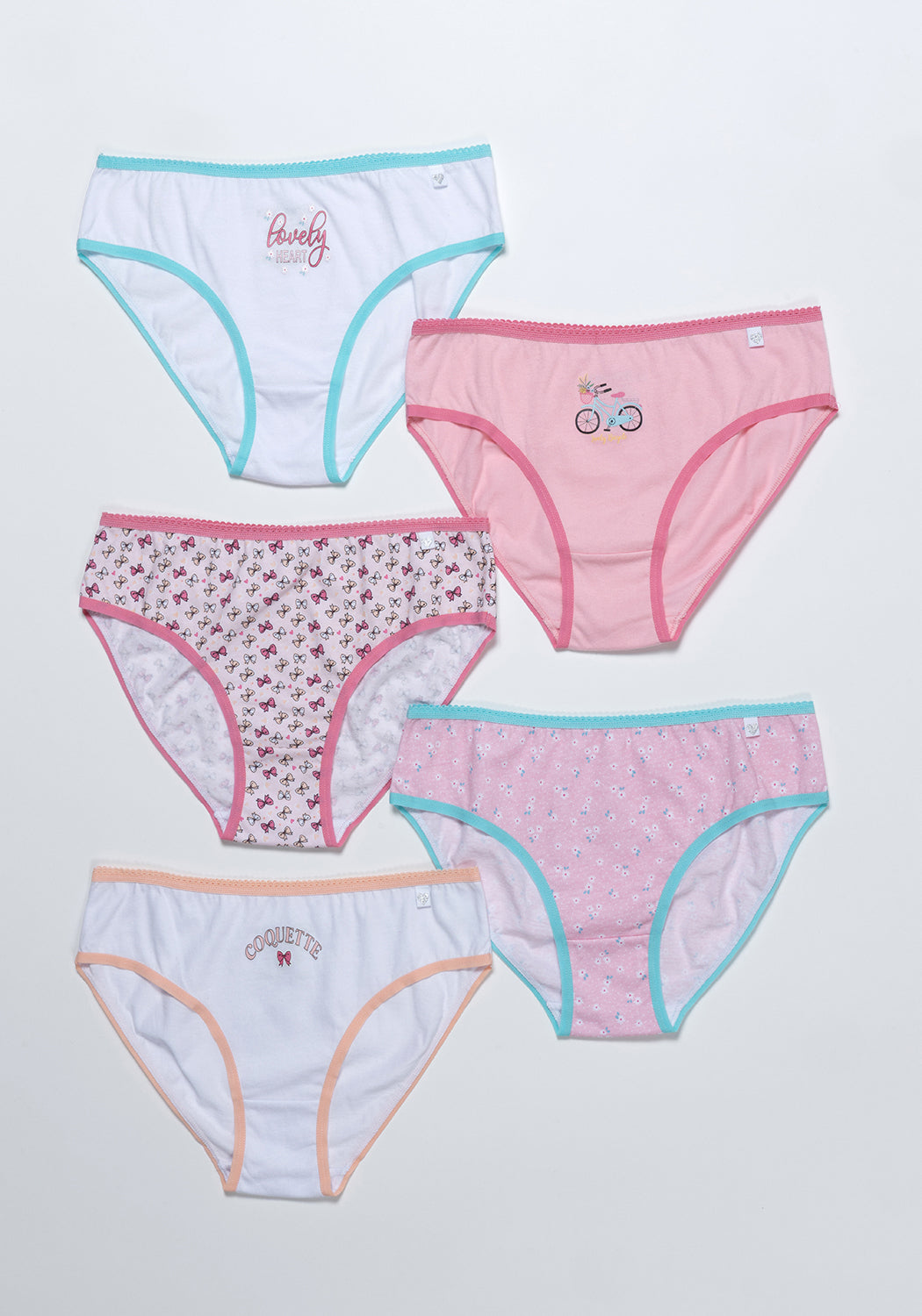 PACK 5 BIKINI DE ALGODÓN ROSADO DE TEENS MUJER