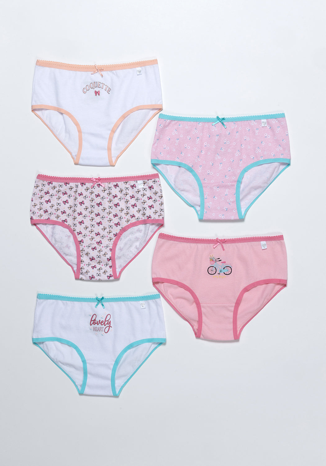PACK 5 BIKINI DE ALGODÓN ROSADO DE KIDS MUJER